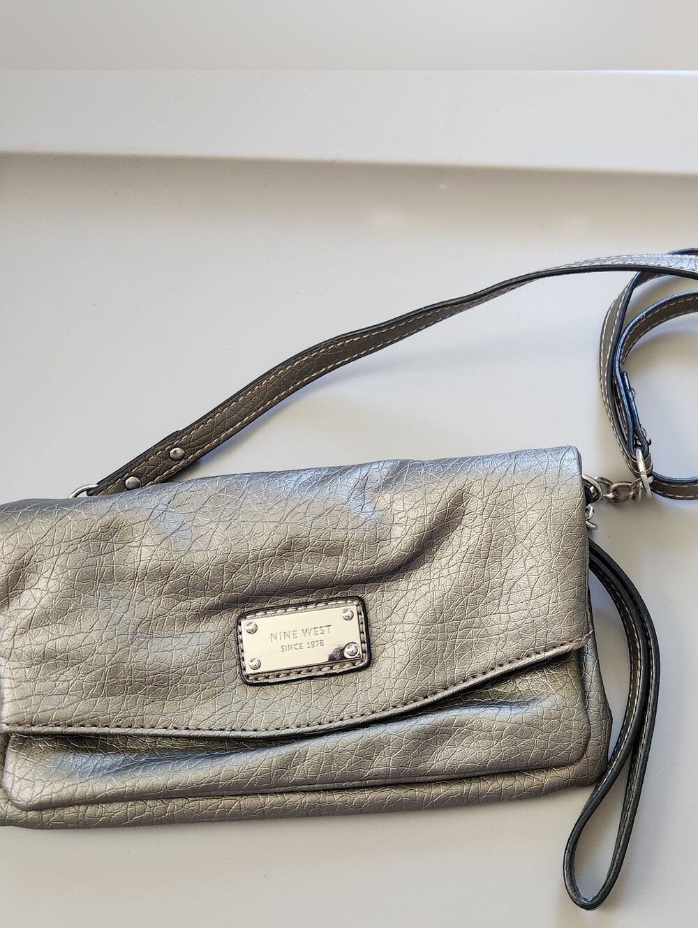 Nine West Metallic Silver Crossbody Clutch